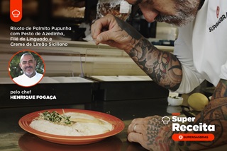 Risoto de Palmito Pupunha com Pesto de Azedinha, Filé de Linguado e Creme de Limão Siciliano
